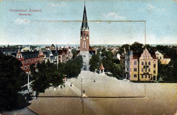 Kościół św. Jerzego oraz główny rynek Sopocki, zdjęcie z ok. 1905 r. źródło: TPS