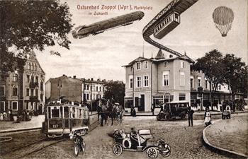 Hotel Dworcowy na zdjęciu przedstawiającym futurystyczną wizję Sopotu, zdjęcie z 1912 r. źródło: KC