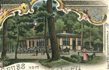 Restauracja Wielka Gwiazda na skrzyżowaniu dróg leśnych, litografia z 1898 r. źródło: KC